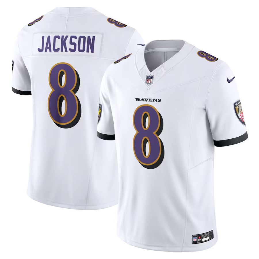 Men Baltimore Ravens #8 Lamar Jackson Nike White Vapor F.U.S.E. Limited NFL Jersey